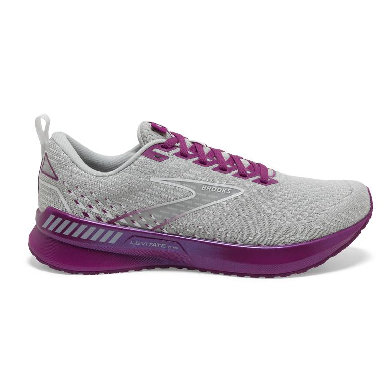 Brooks Womens Levitate Gts 5 Springy Road Running Shoes - Grey/Lavender Purple/Baton Rouge (174563-C